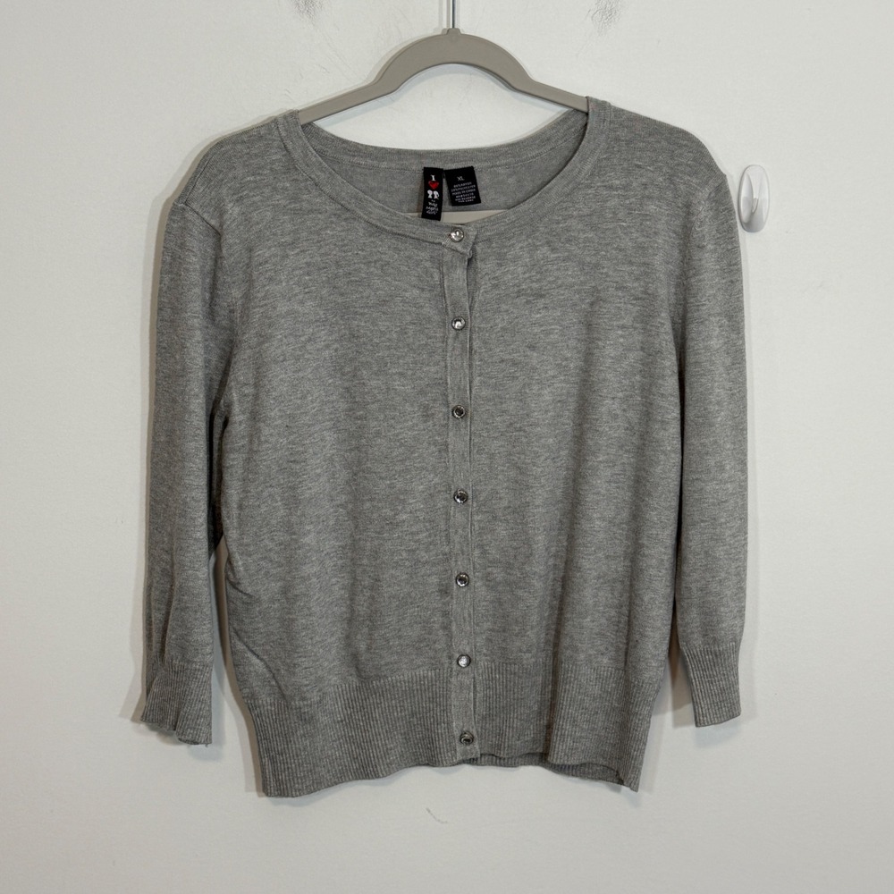 Boy Meets Girl Womens Cardigan XL Gray Rhinestone Button Career Casual